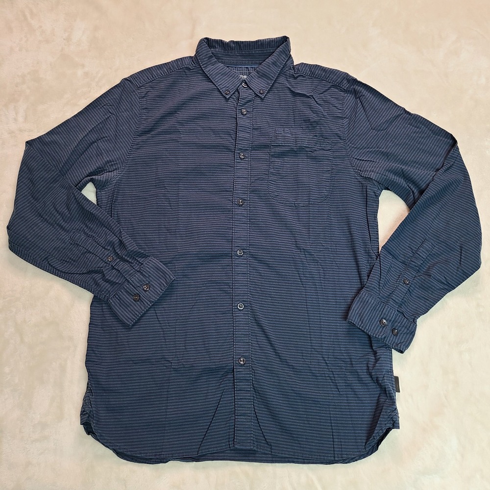 The North Face Shirt Mens Large Blue Striped Button Up Long Sleeve Outdoors